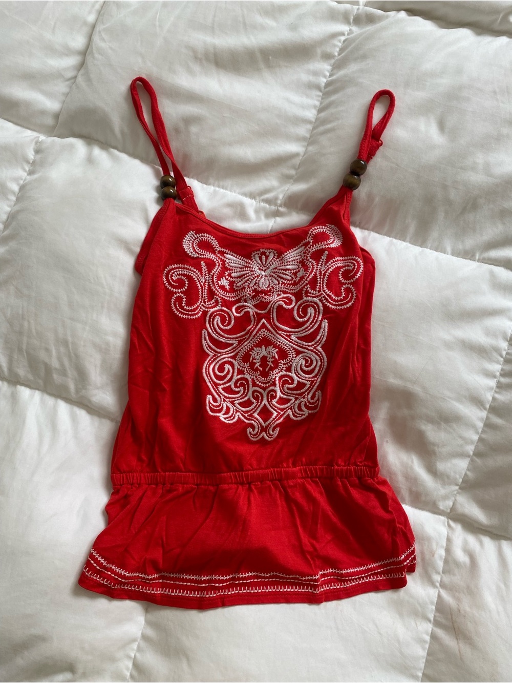 Red Embroidered Spaghetti Strapped Top - Dynamite